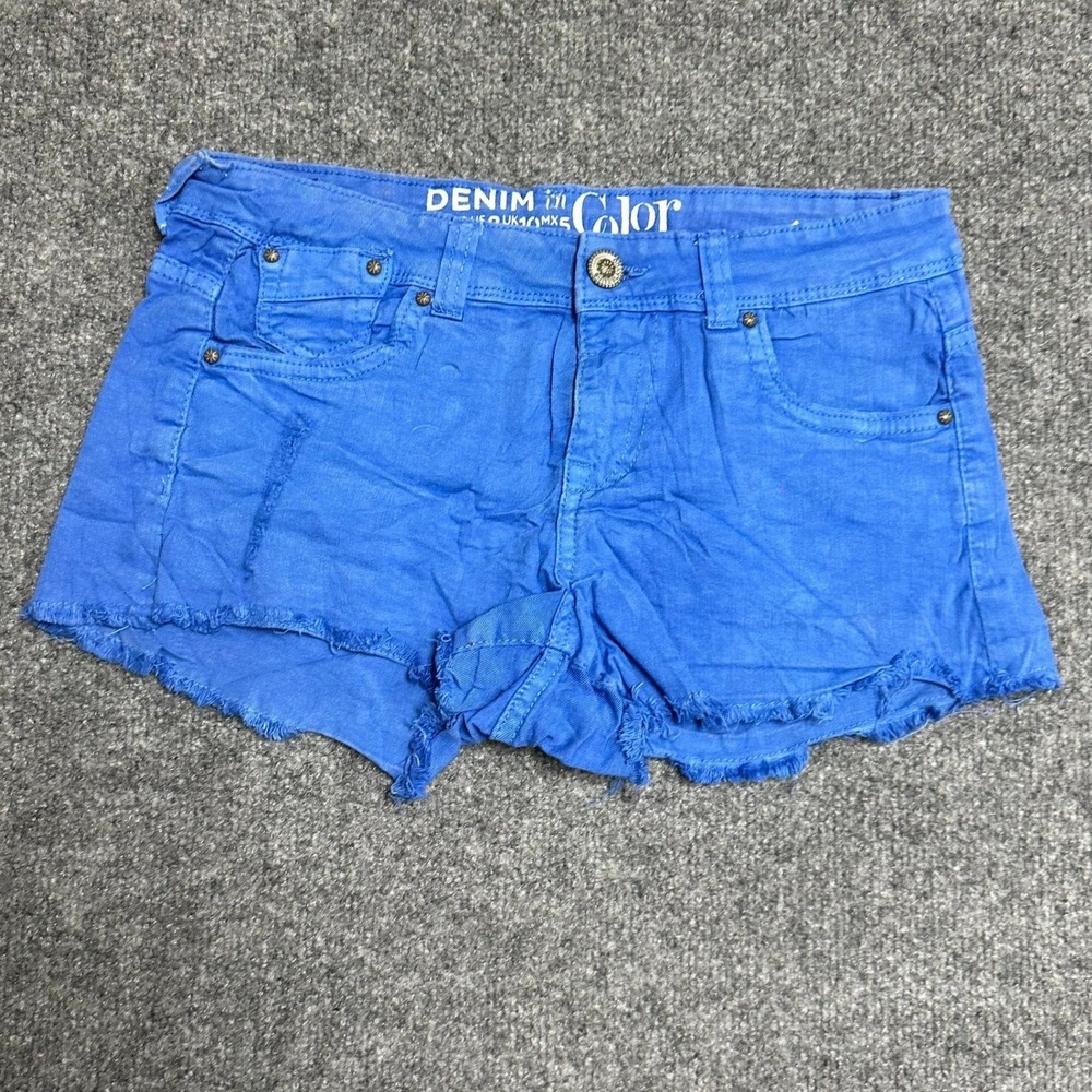 Suiteblanco Shorts Womens Size 6 Blue Denim Raw Hem Casual Summer Distressed
